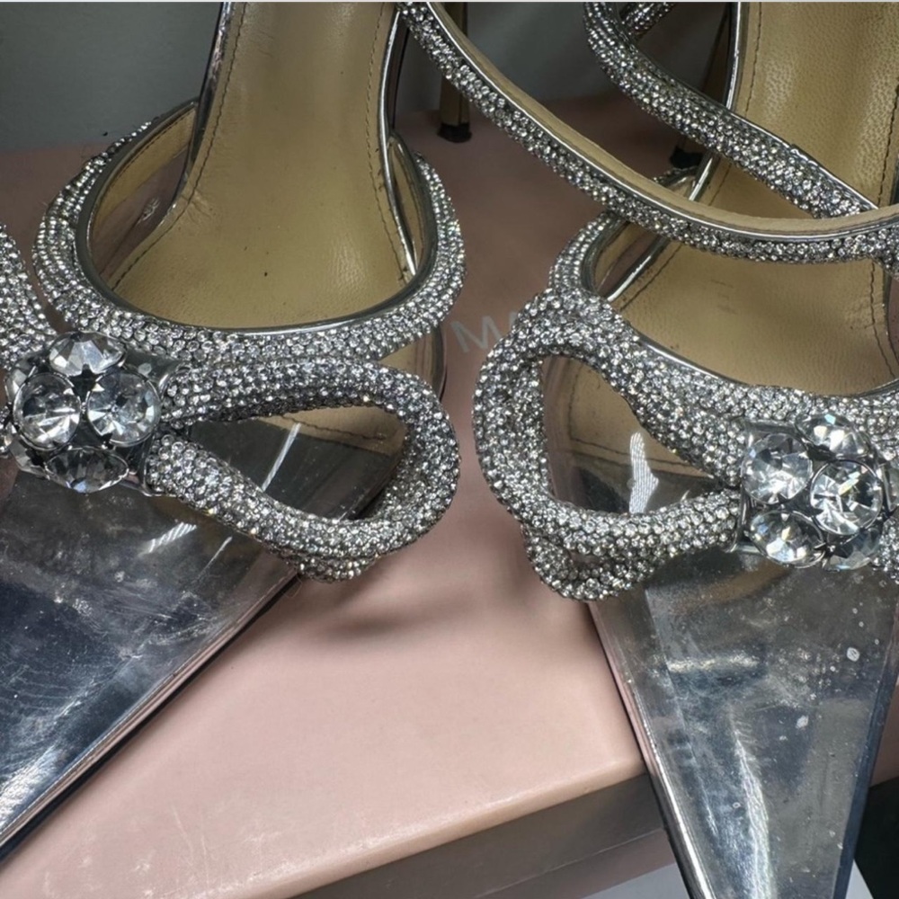 MACH & MACH Strass Double Bow Clear Ankle-Strap Pumps - Picture 2 of 7